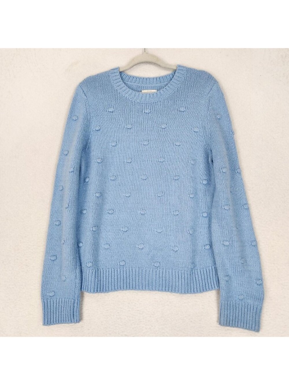 Lucky Brand Sweater Womens Large Blue Bobble Dot Crewneck Textured Knit Pullover